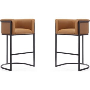 Manhattan Comfort Cosmopolitan 29.5&quot Faux Leather Barstool in Camel (Set of 2)