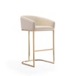 Maklaine Faux Leather Bar Stool Chair Set of 2 in Cream - Semi-circle Seat