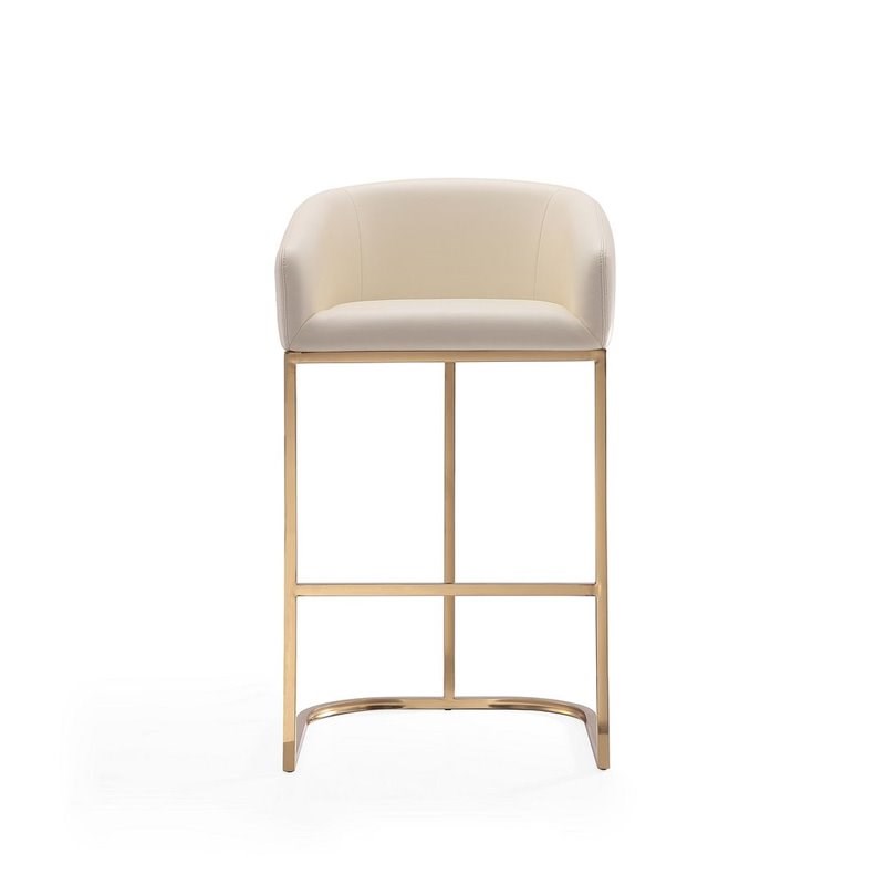 Maklaine Faux Leather Bar Stool Chair Set of 2 in Cream - Semi-circle Seat