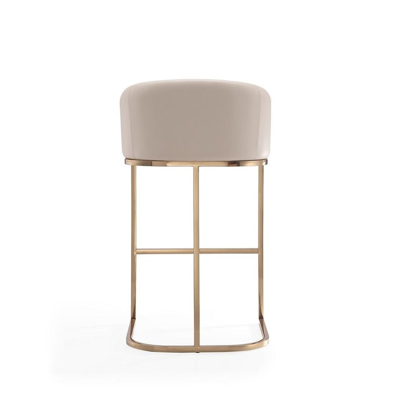 Maklaine Faux Leather Bar Stool Chair Set of 2 in Cream - Semi-circle Seat