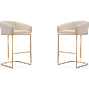 maklaine faux leather bar stool chair set of 2 in cream - semi-circle seat