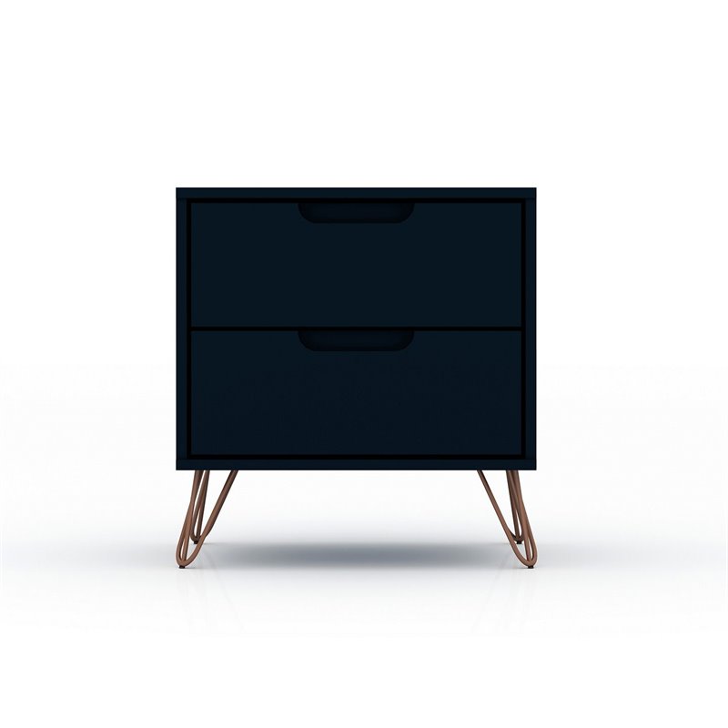 Manhattan Comfort Rockefeller 2-Drawer Wood Nightstand in Blue (Set of 2)