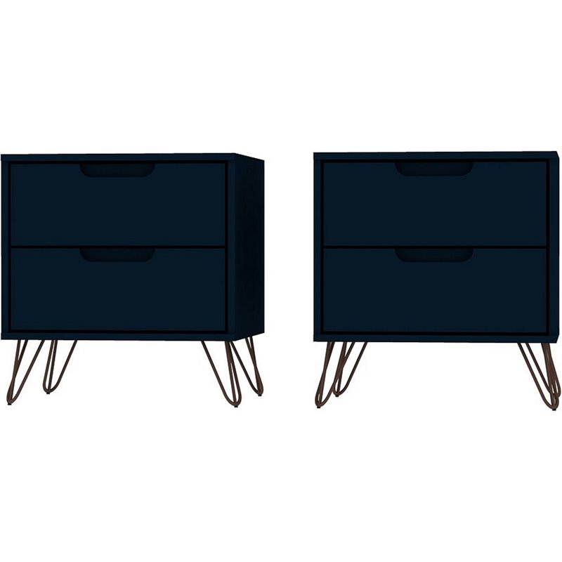 Manhattan Comfort Rockefeller 2-Drawer Wood Nightstand in Blue (Set of 2)