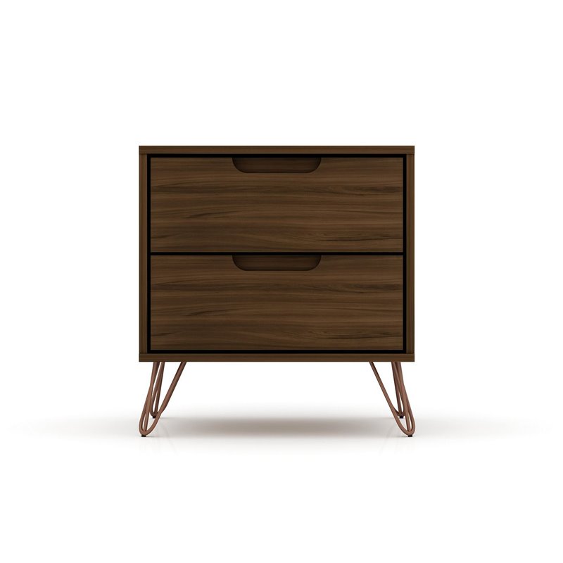 Manhattan Comfort Rockefeller 2-Drawer Wood Nightstand in Brown (Set of 2)