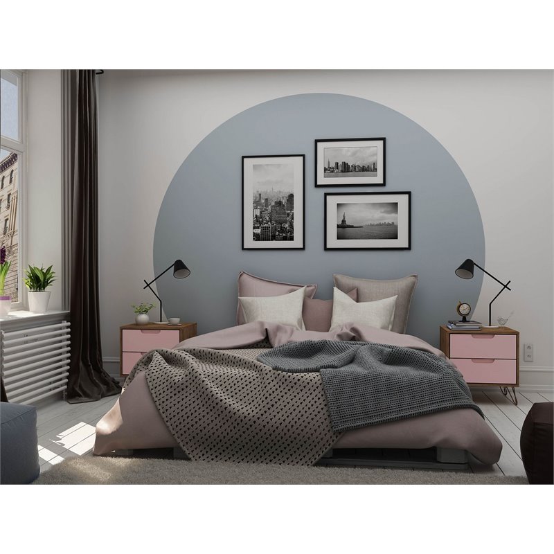 Manhattan Comfort Rockefeller 2-Drawer Wood Nightstand in Pink (Set of 2)