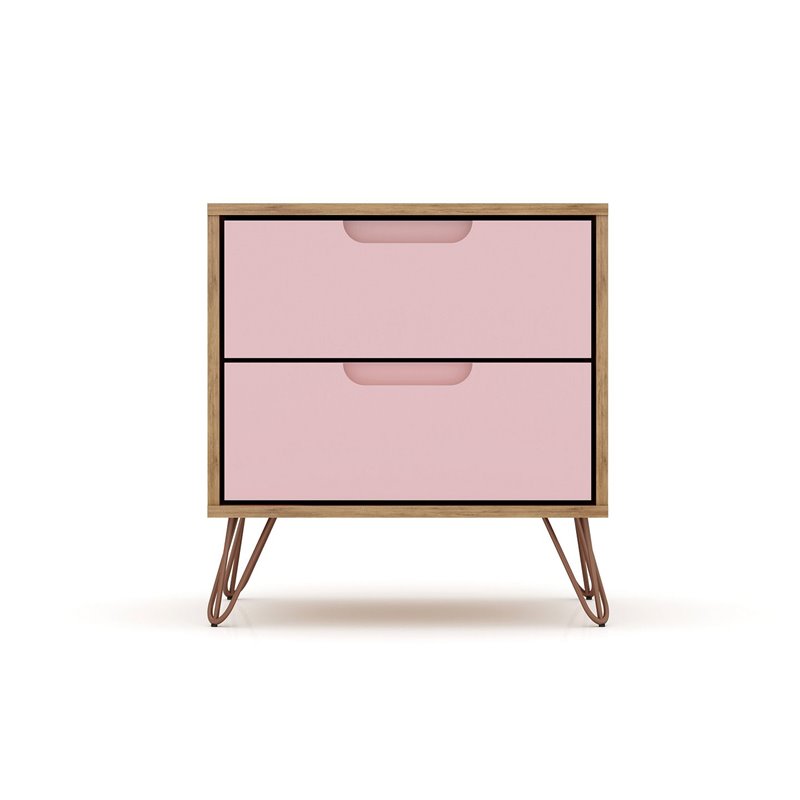 Manhattan Comfort Rockefeller 2-Drawer Wood Nightstand in Pink (Set of 2)