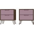 Manhattan Comfort Rockefeller 2-Drawer Wood Nightstand in Pink (Set of 2)