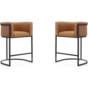 Manhattan Comfort Cosmopolitan 25.5&quot Faux Leather Counter Stool in Camel (Set 2)