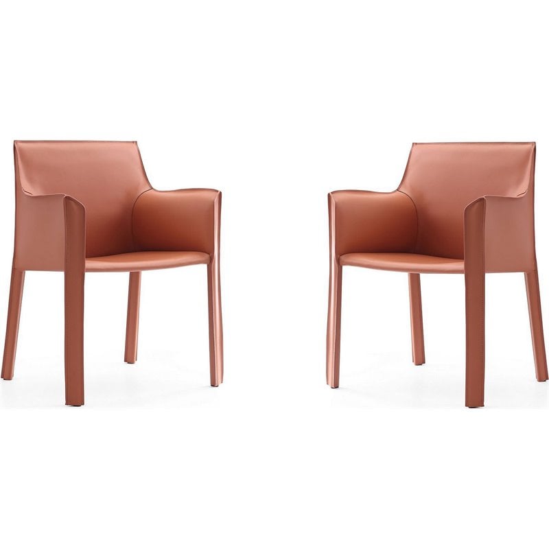 Manhattan Comfort Vogue Faux Leather Armchair in Clay Pink (Set of 2)