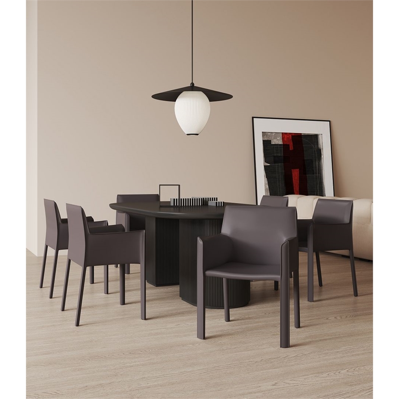 Manhattan Comfort Vogue Faux Leather Armchair in Gray (Set of 2)
