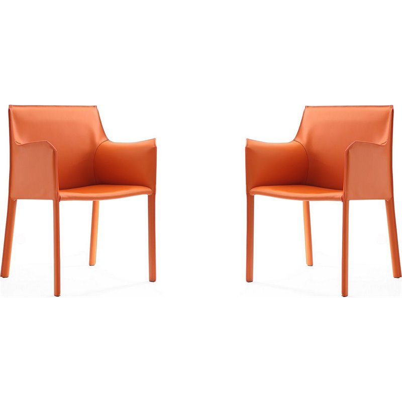 Manhattan Comfort Paris Saddle Leather Arm Chair in Coral Orange (Set of 2)