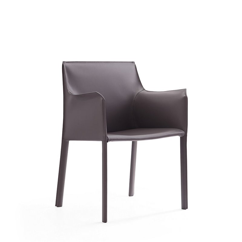 Manhattan Comfort Paris Saddle Leather Arm Chair in Gray (Set of 2)