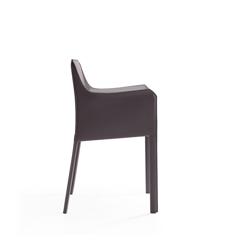 Manhattan Comfort Paris Saddle Leather Arm Chair in Gray (Set of 2)