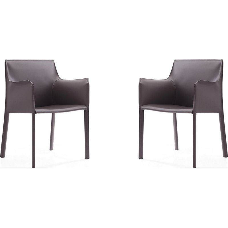 Manhattan Comfort Paris Saddle Leather Arm Chair in Gray (Set of 2)