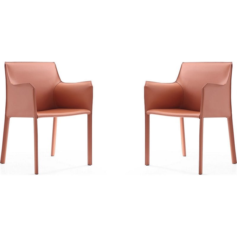 Manhattan Comfort Paris Saddle Leather Arm Chair in Clay Pink (Set of 2)
