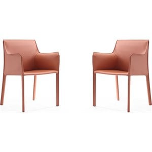 Manhattan Comfort Paris Saddle Leather Arm Chair in Clay Pink (Set of 2)