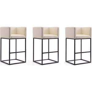 Manhattan Comfort Embassy 29&quot Faux Leather Barstool in Cream (Set of 3)