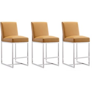 Manhattan Comfort Element 24.8&quot Faux Leather Counter Stool in Camel (Set of 3)