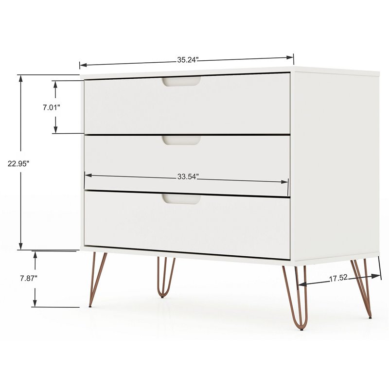 Manhattan Comfort Rockefeller 3-Drawer Wood Dresser in White (Set of 2)