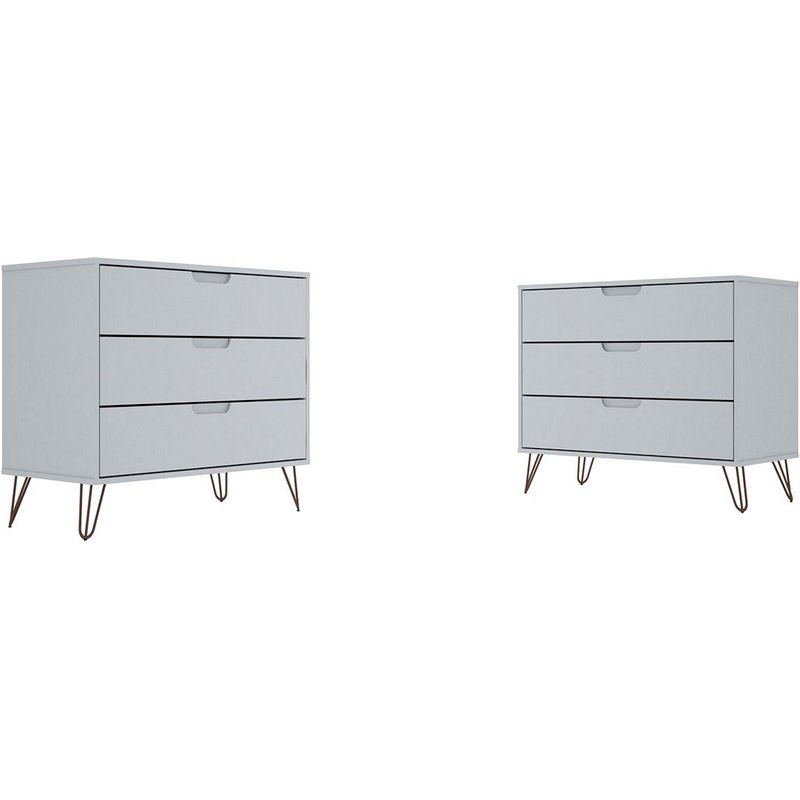Manhattan Comfort Rockefeller 3-Drawer Wood Dresser in White (Set of 2)