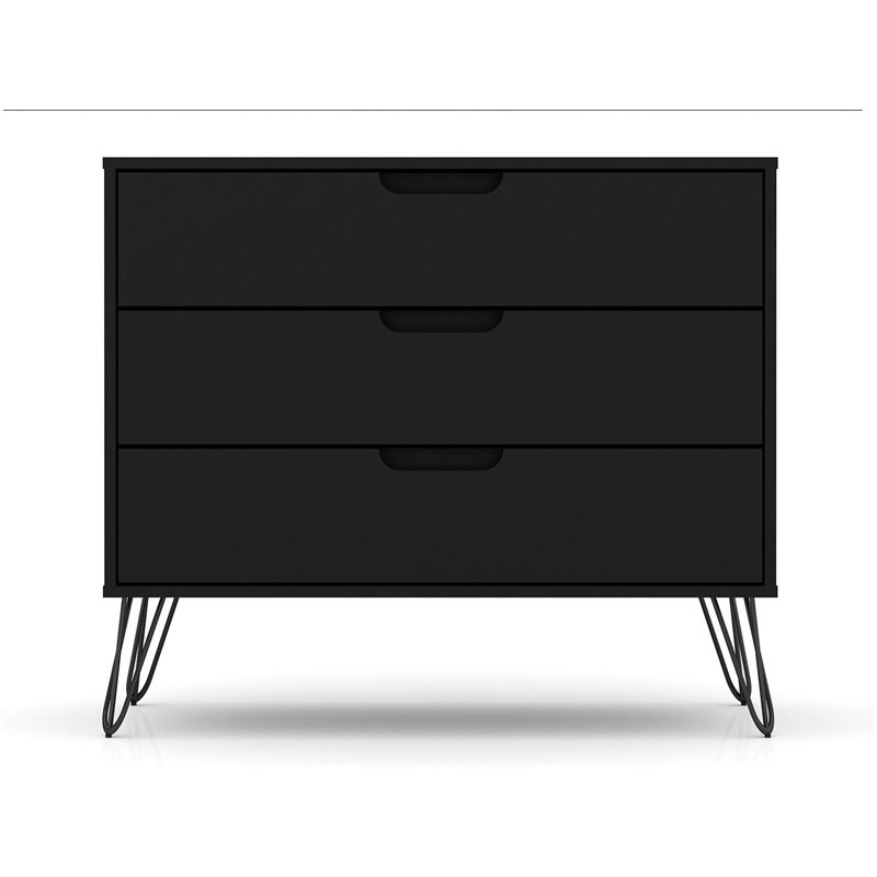 Manhattan Comfort Rockefeller 3-Drawer Wood Dresser in Black (Set of 2)