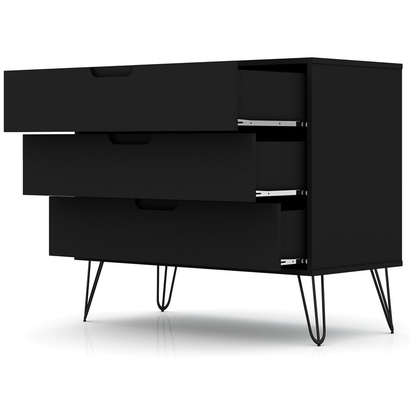 Manhattan Comfort Rockefeller 3-Drawer Wood Dresser in Black (Set of 2)