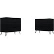 Manhattan Comfort Rockefeller 3-Drawer Wood Dresser in Black (Set of 2)