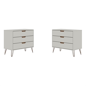 Manhattan Comfort Rockefeller 3-Drawer Wood Dresser Off White/Nature (Set of 2)