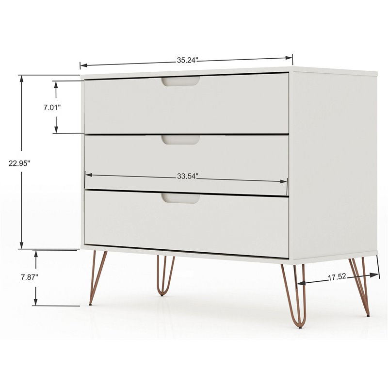 Manhattan Comfort Rockefeller 3-Drawer Wood Dresser in Off White (Set of 2)
