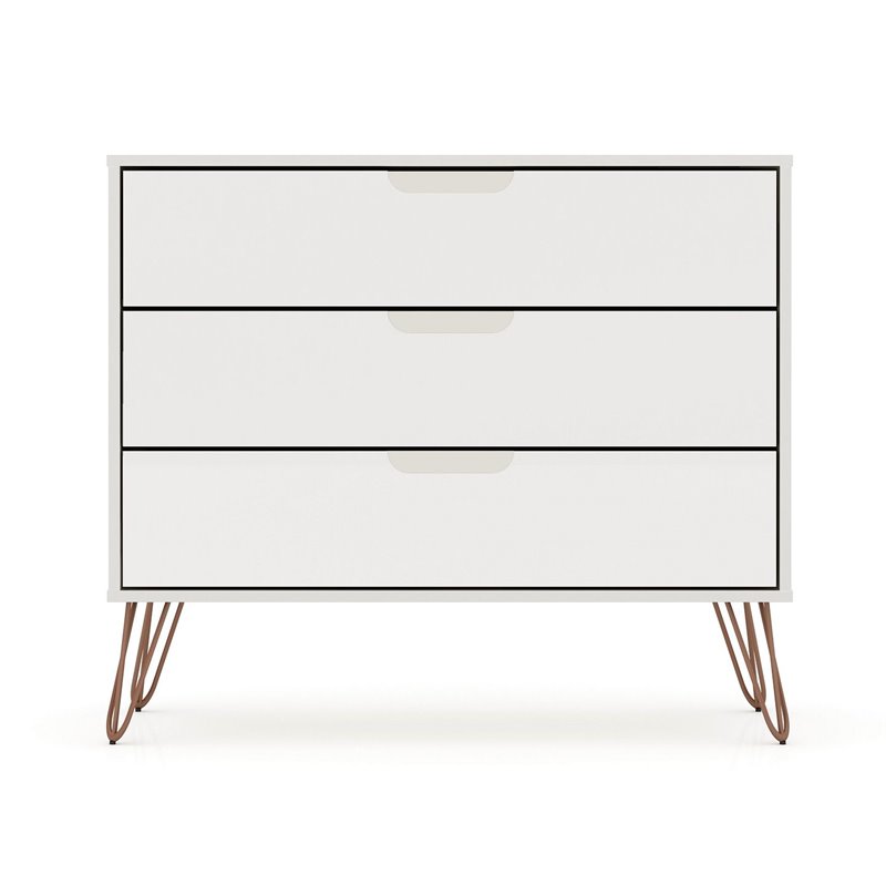 Manhattan Comfort Rockefeller 3-Drawer Wood Dresser in Off White (Set of 2)