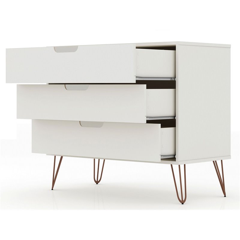 Manhattan Comfort Rockefeller 3-Drawer Wood Dresser in Off White (Set of 2)