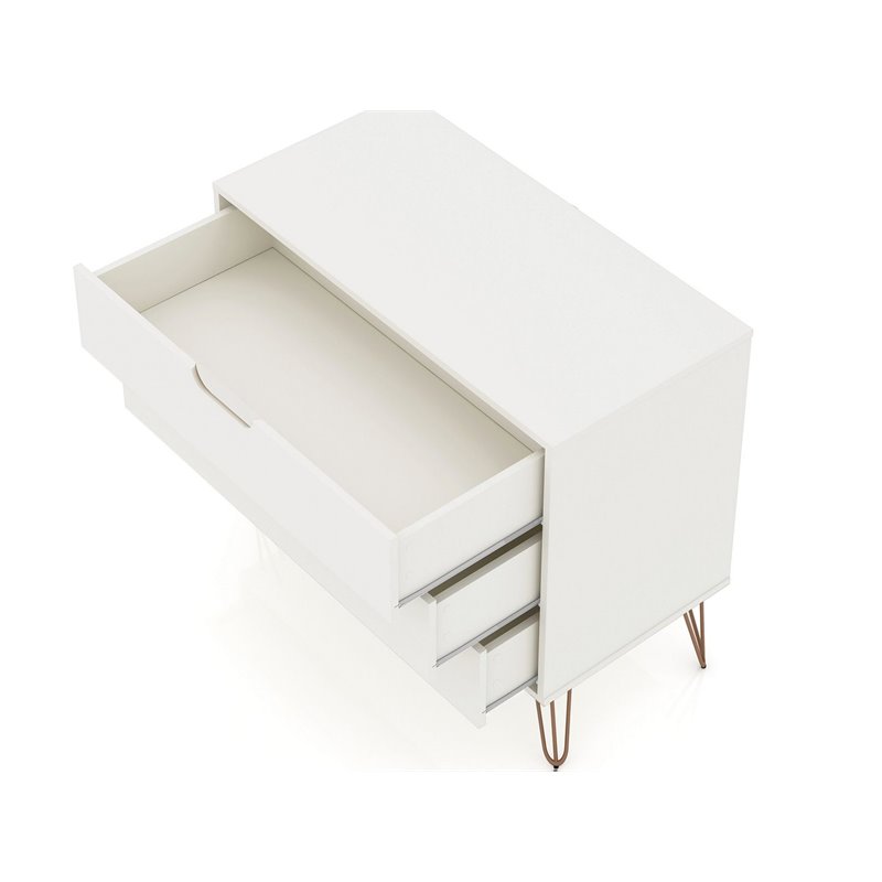 Manhattan Comfort Rockefeller 3-Drawer Wood Dresser in Off White (Set of 2)