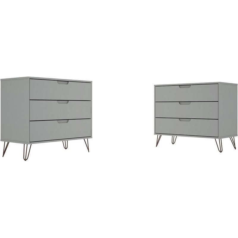 Manhattan Comfort Rockefeller 3-Drawer Wood Dresser in Off White (Set of 2)