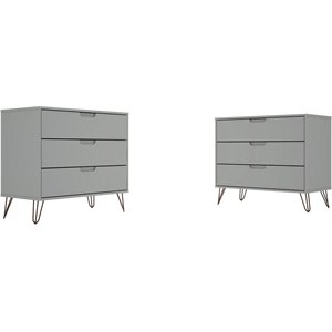 Manhattan Comfort Rockefeller 3-Drawer Wood Dresser in Off White (Set of 2)