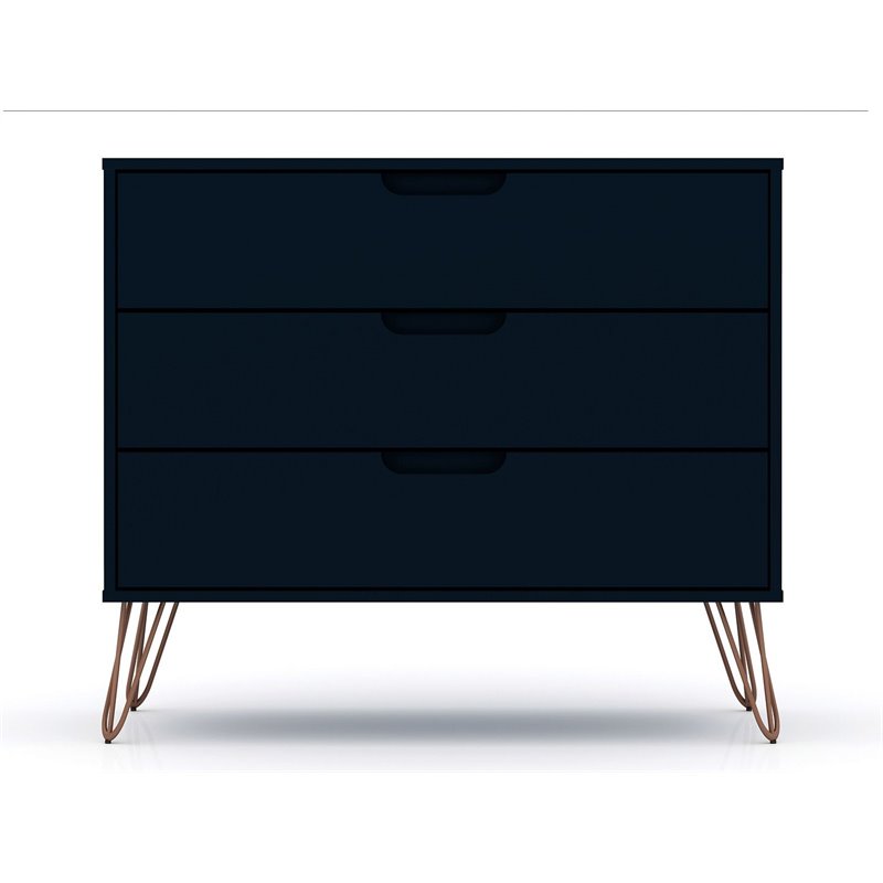 Manhattan Comfort Rockefeller 3-Drawer Wood Dresser in Blue (Set of 2)