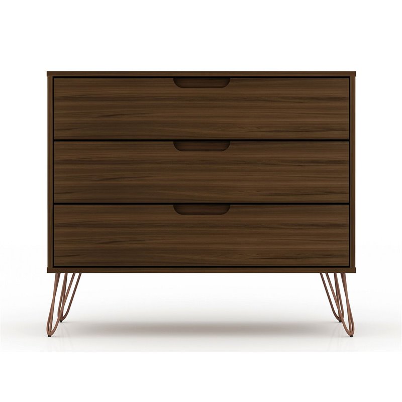 Manhattan Comfort Rockefeller 3-Drawer Wood Dresser in Brown (Set of 2)