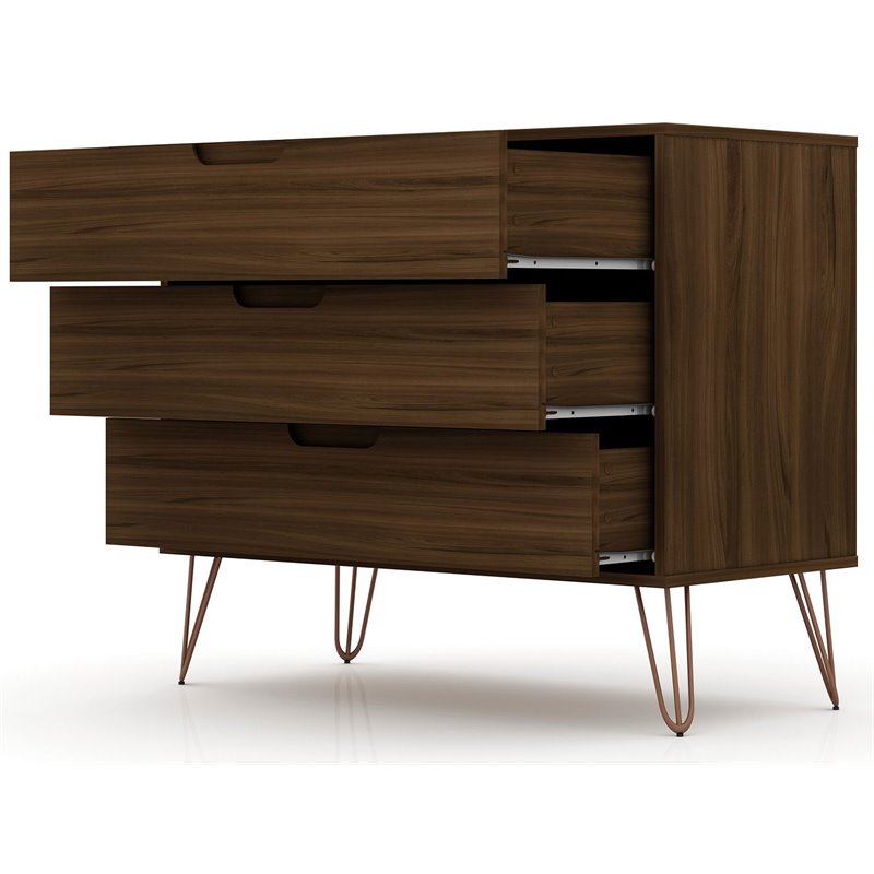 Manhattan Comfort Rockefeller 3-Drawer Wood Dresser in Brown (Set of 2)
