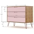 Manhattan Comfort Rockefeller 3-Drawer Wood Dresser in Pink/Natural (Set of 2)