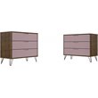 Manhattan Comfort Rockefeller 3-Drawer Wood Dresser in Pink/Natural (Set of 2)