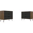Manhattan Comfort Rockefeller 3-Drawer Wood Dresser in Gray/Natural (Set of 2)