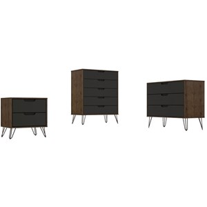 manhattan comfort rockefeller 3-pc wood dresser & nightstand set in gray/natural