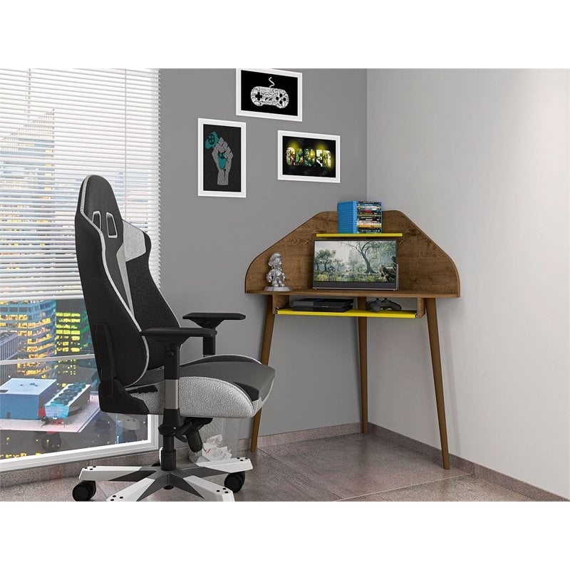 Bradley Wood 4 Pc. Round Sectional Cubicle Desk Set in Rustic Brown & Yellow