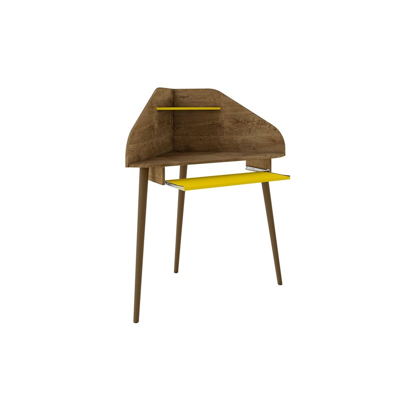 Bradley Wood 4 Pc. Round Sectional Cubicle Desk Set in Rustic Brown & Yellow