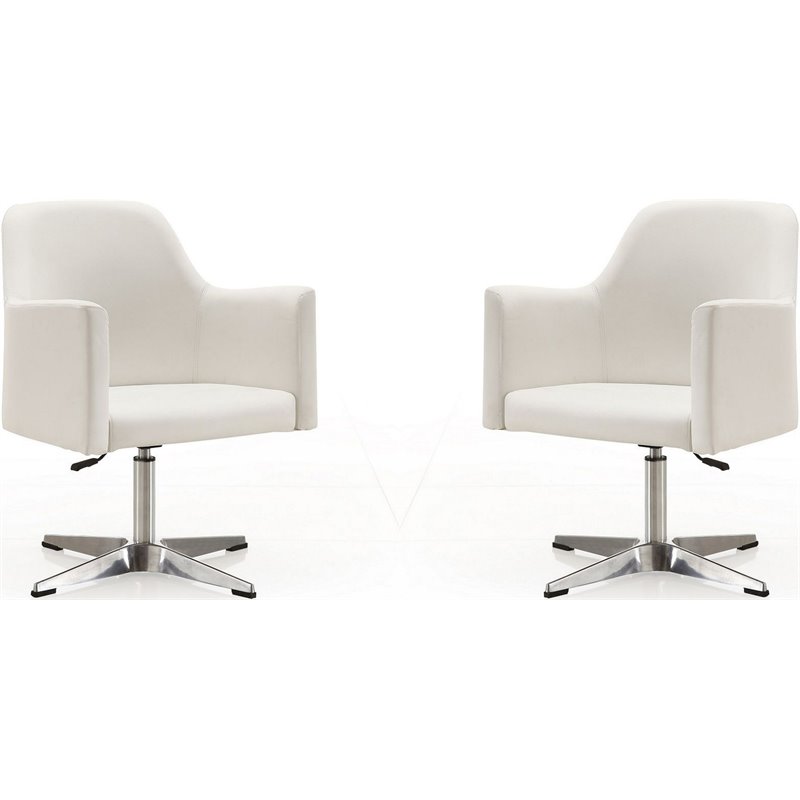 Manhattan Comfort Pelo Faux Leather Accent Chair in White (Set of 2)