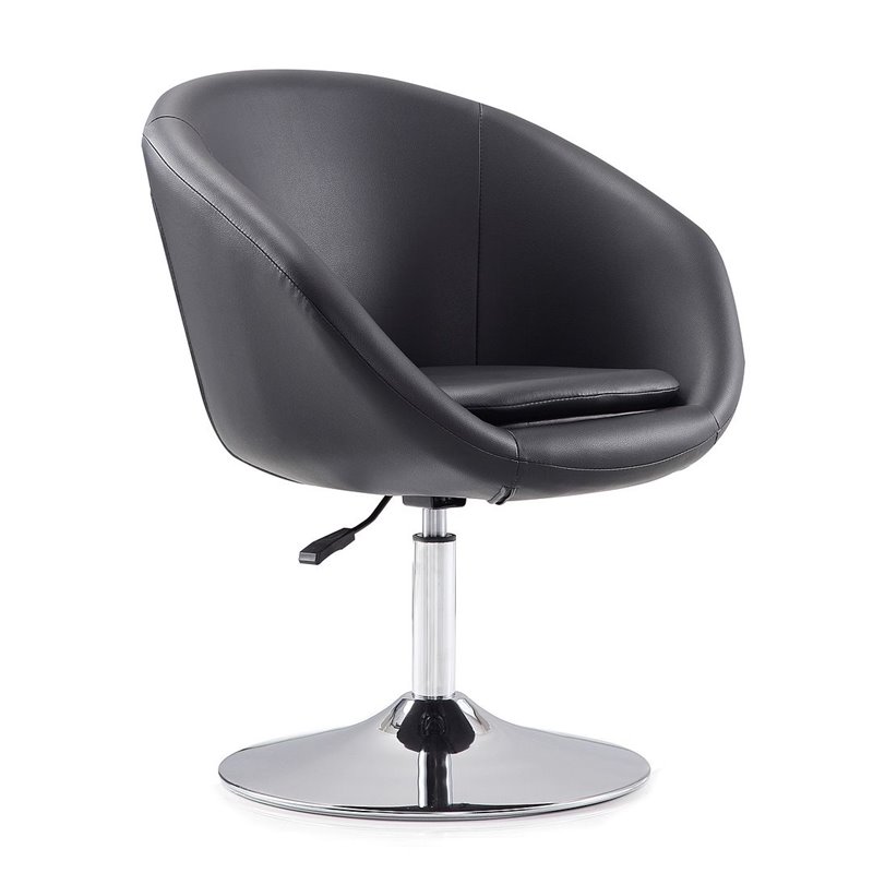 Manhattan Comfort Hopper Faux Leather Adjustable Accent Chair in Black (2 Pc)