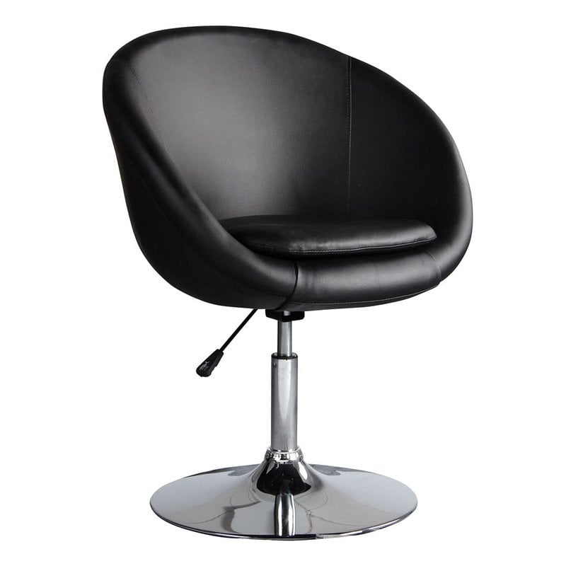 Manhattan Comfort Hopper Faux Leather Adjustable Accent Chair in Black (2 Pc)