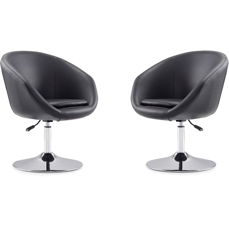 Manhattan Comfort Hopper Faux Leather Adjustable Accent Chair in Black (2 Pc)