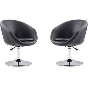 Manhattan Comfort Hopper Faux Leather Adjustable Accent Chair in Black (2 Pc)