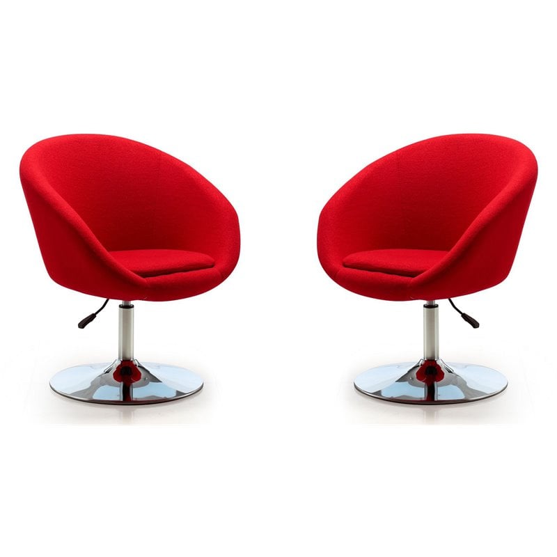 Manhattan Comfort Hopper Fabric Adjustable Height Accent Chair in Red (2 Pc)