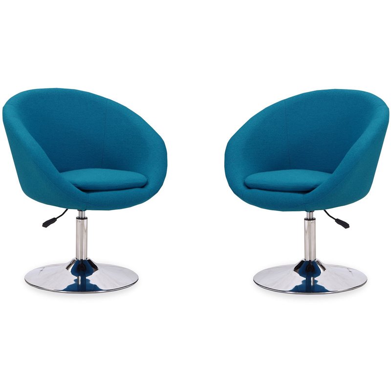 Manhattan Comfort Hopper Fabric Adjustable Height Accent Chair in Blue (2 Pc)